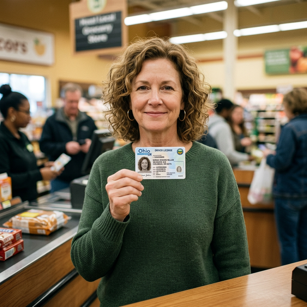 Person holding Ohio driver license in daily situations