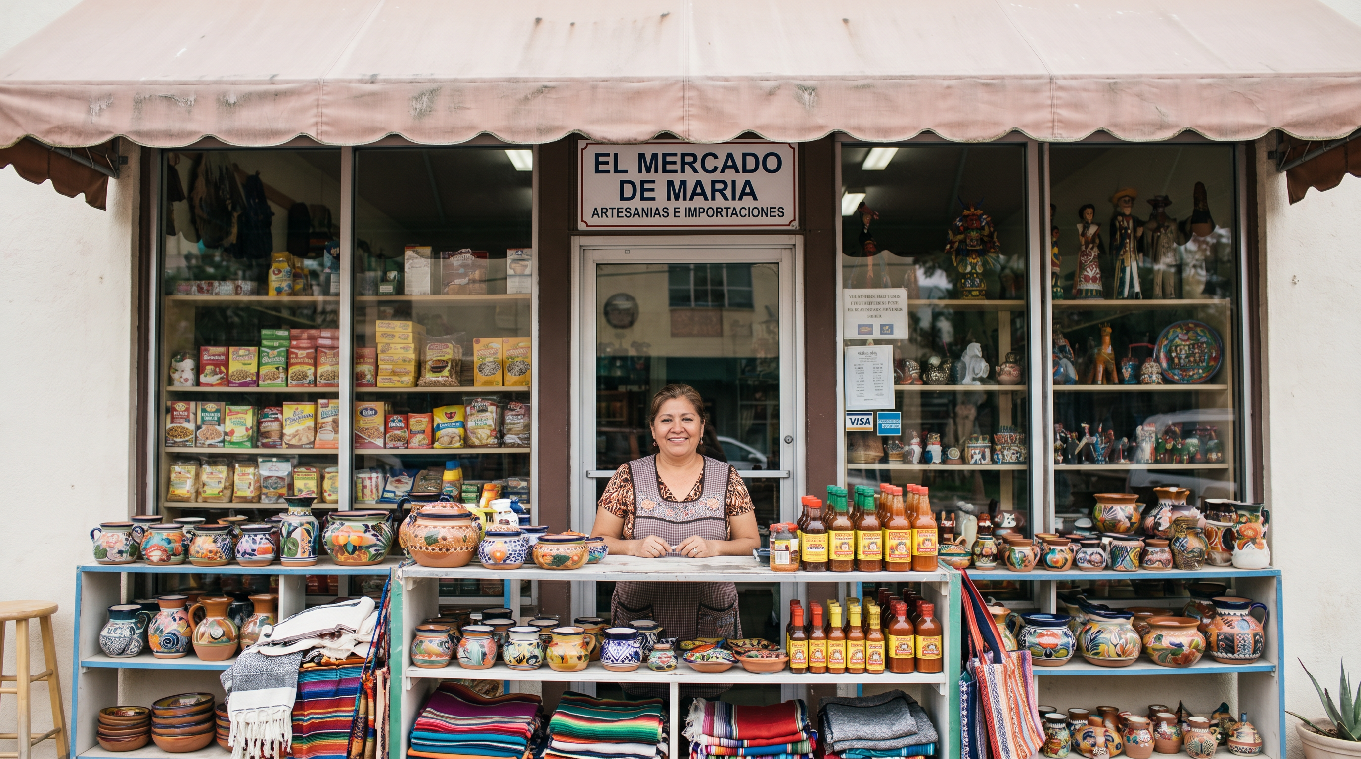 Pequeño negocio hispano en Texas con productos importados de México, mayo 2026.