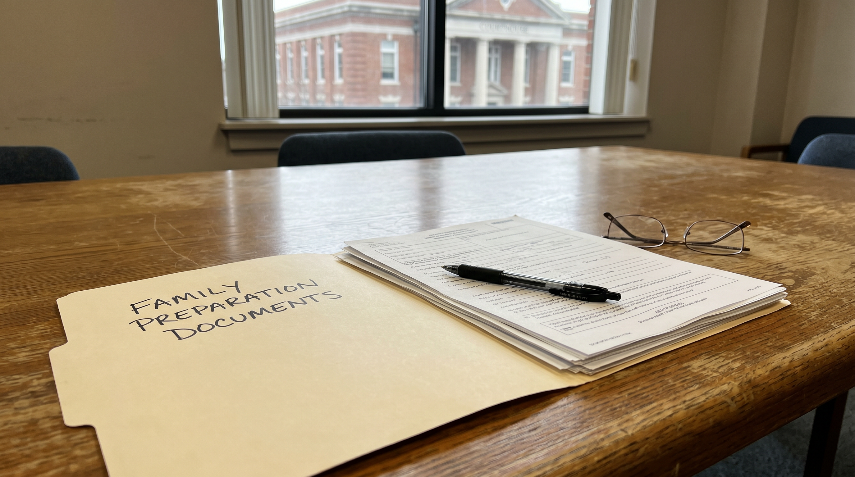 Carpeta legal con documentos de preparación familiar, mayo 2026.