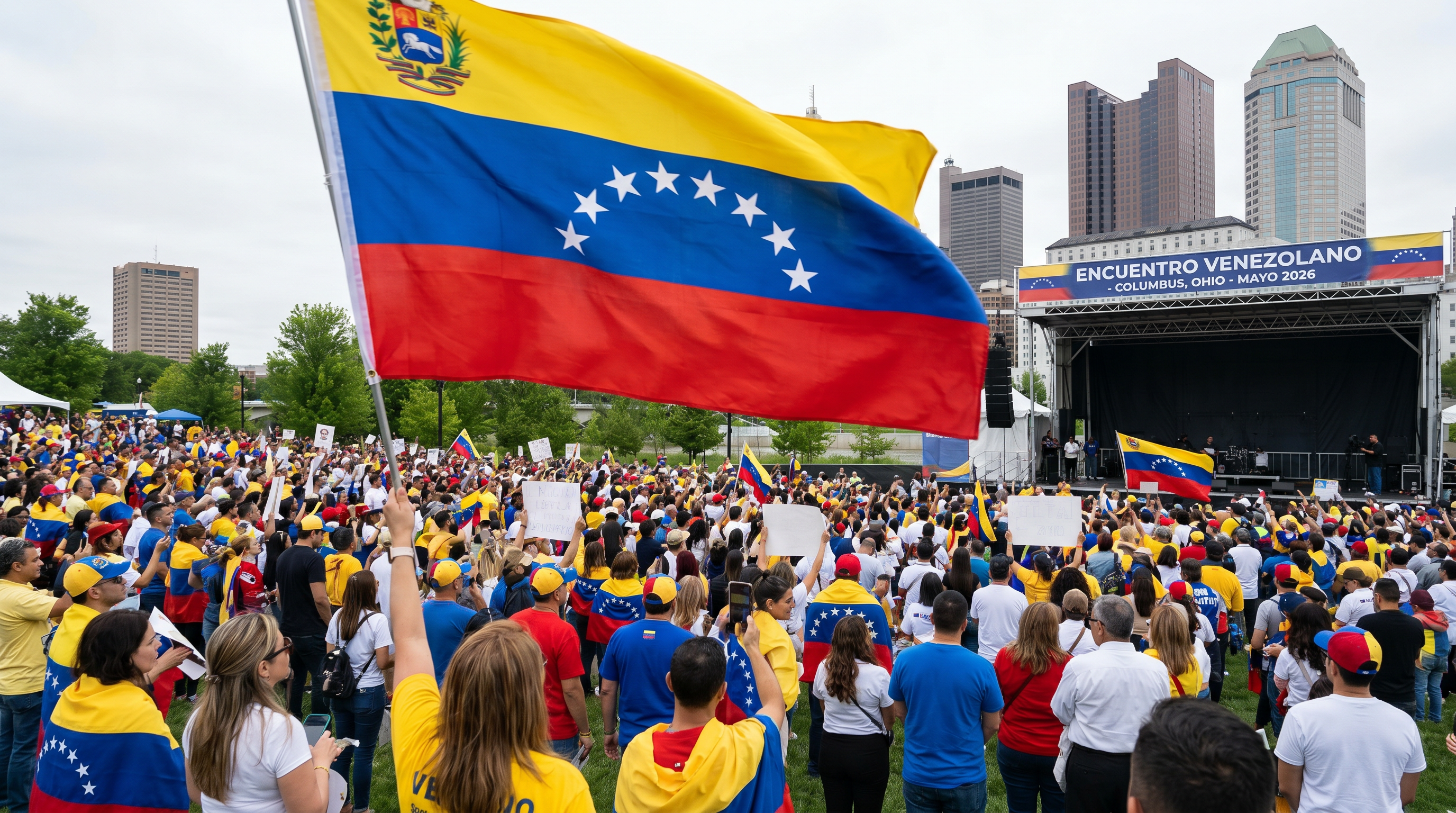 Bandera de Venezuela en evento de la diáspora venezolana en EE.UU., abril 2026.