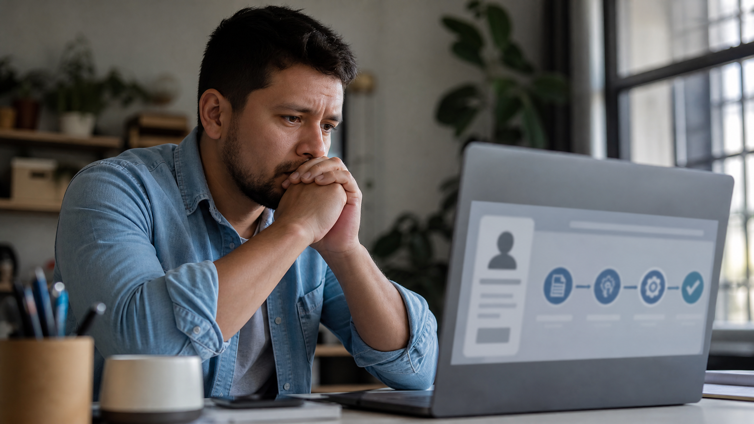 IA filtrando currículos, trabajador hispano buscando empleo
