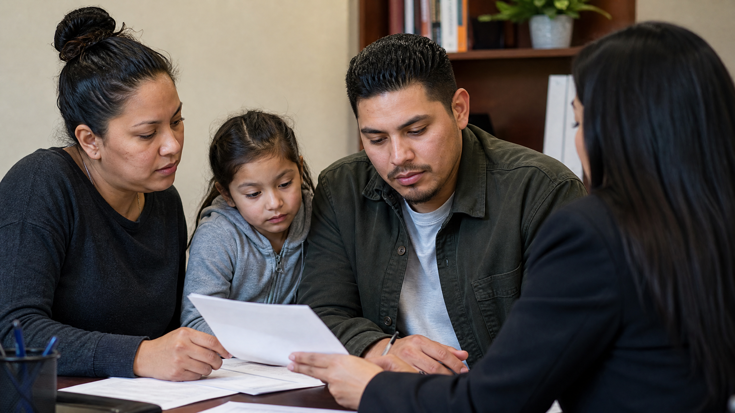 Familia hispana con asesor legal en Columbus