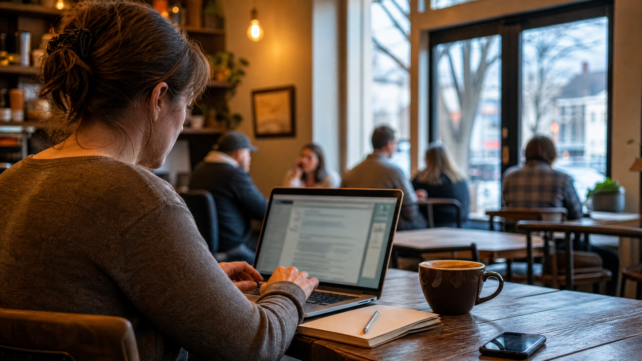 Persona escribiendo newsletter en café local