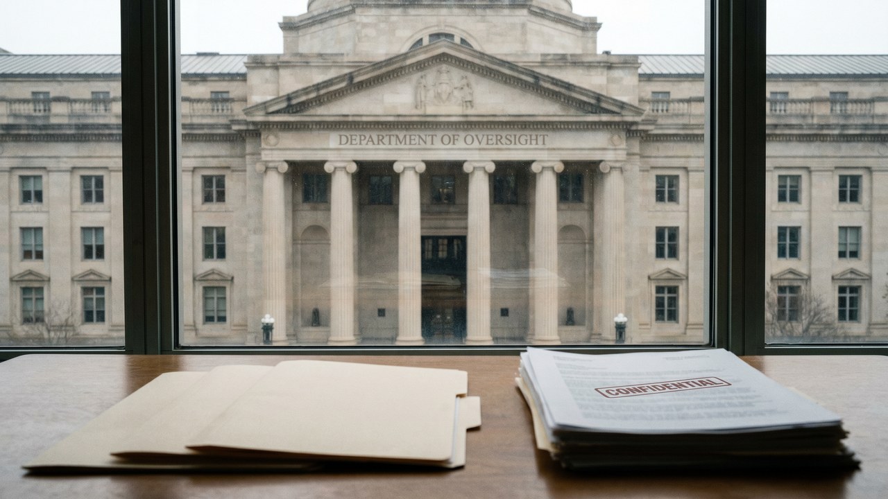 Edificio institucional con documentos — imagen editorial INCÍSOS