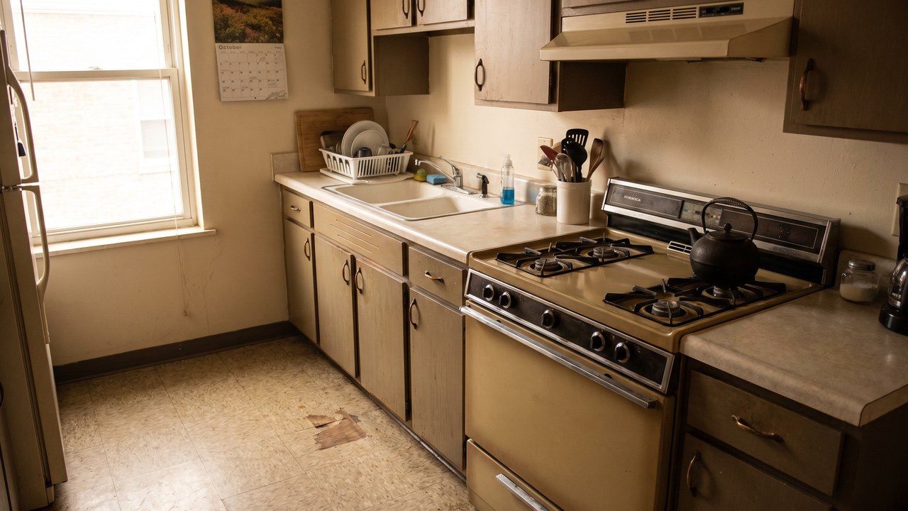 Cocina de apartamento modesto en Columbus Ohio