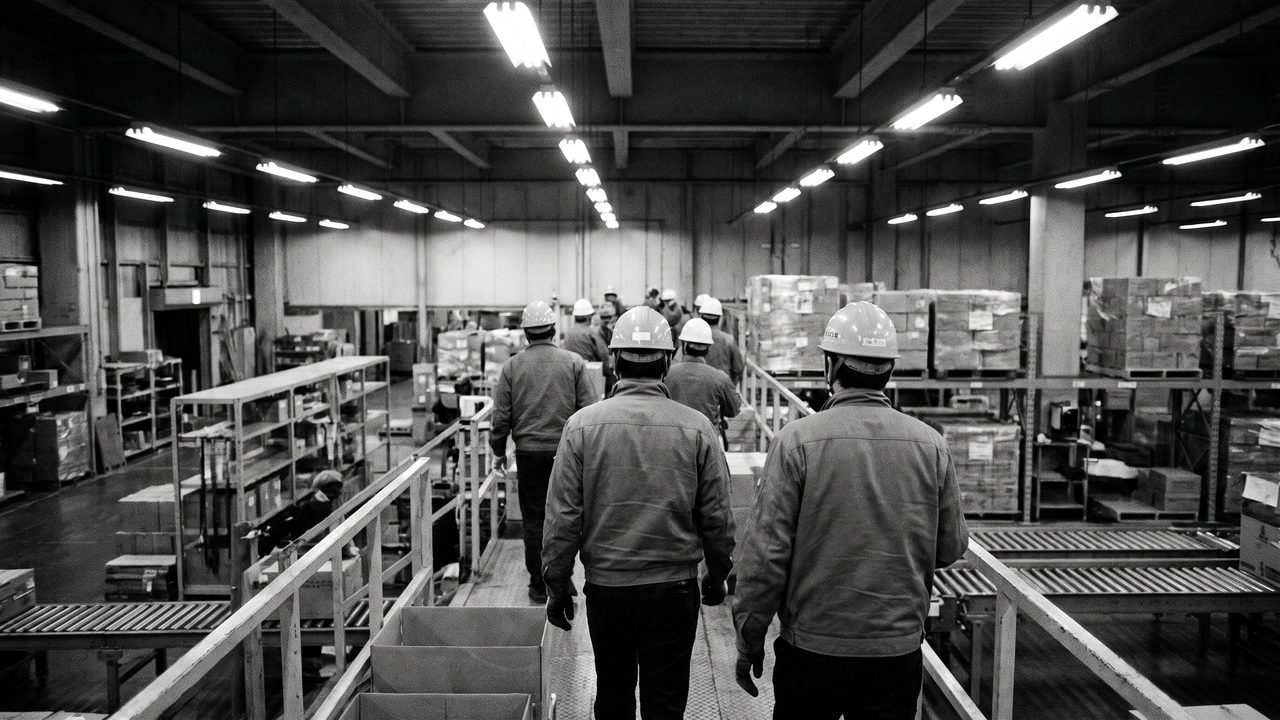 Trabajadores en instalación industrial — archivo editorial