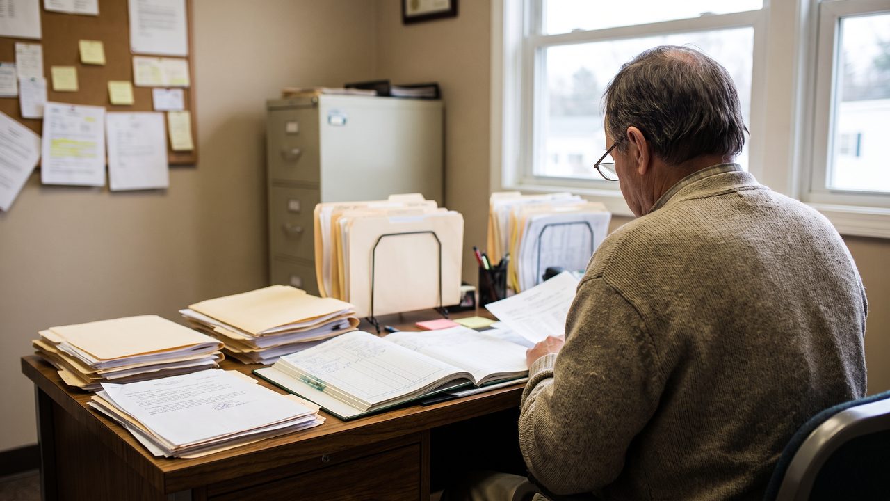 Empresario revisando documentos — archivo editorial