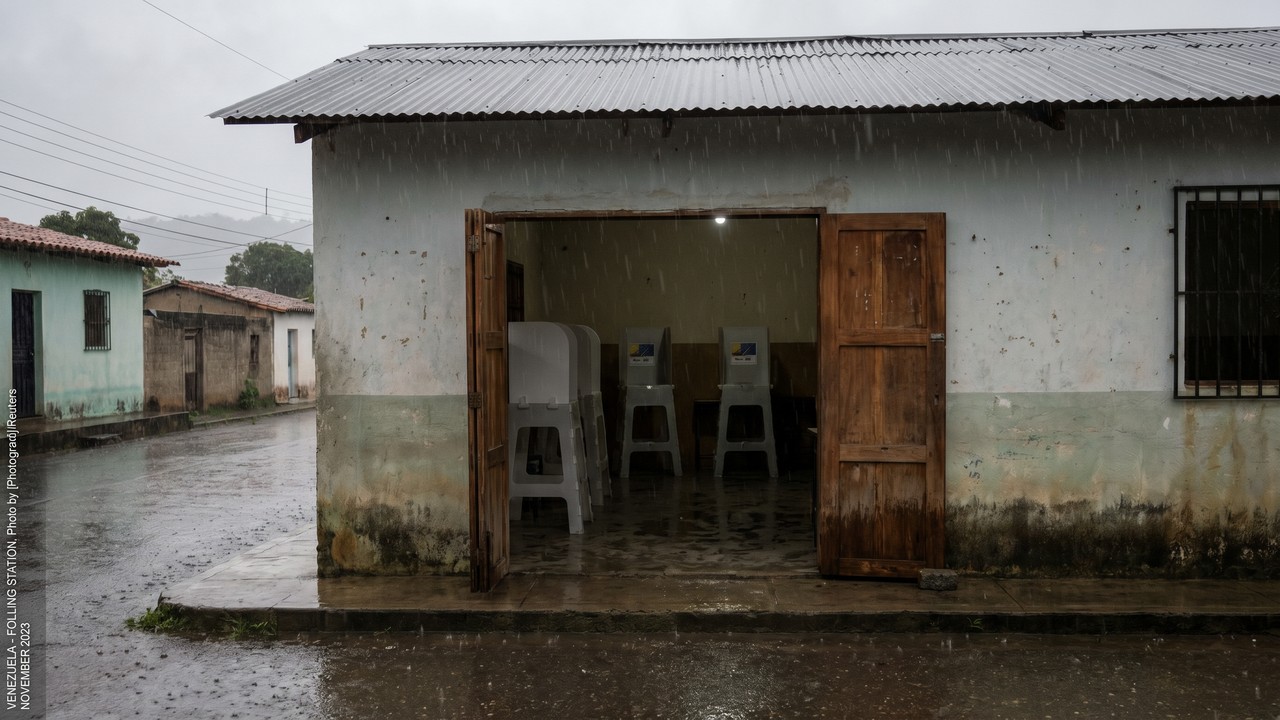 Centro de votación venezolano bajo la lluvia — El referéndum de 1999 · INCÍSOS