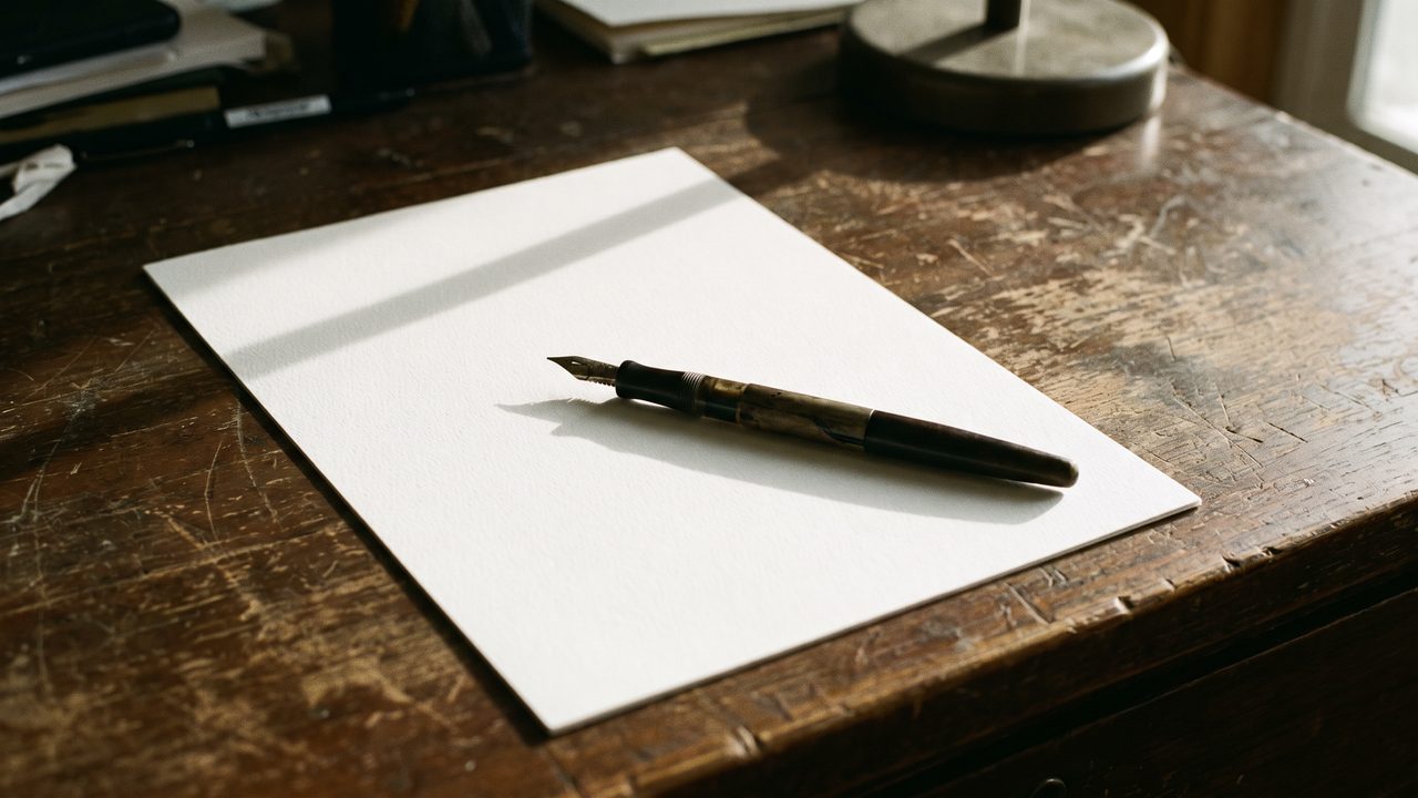 Pluma sobre papel en blanco — archivo editorial