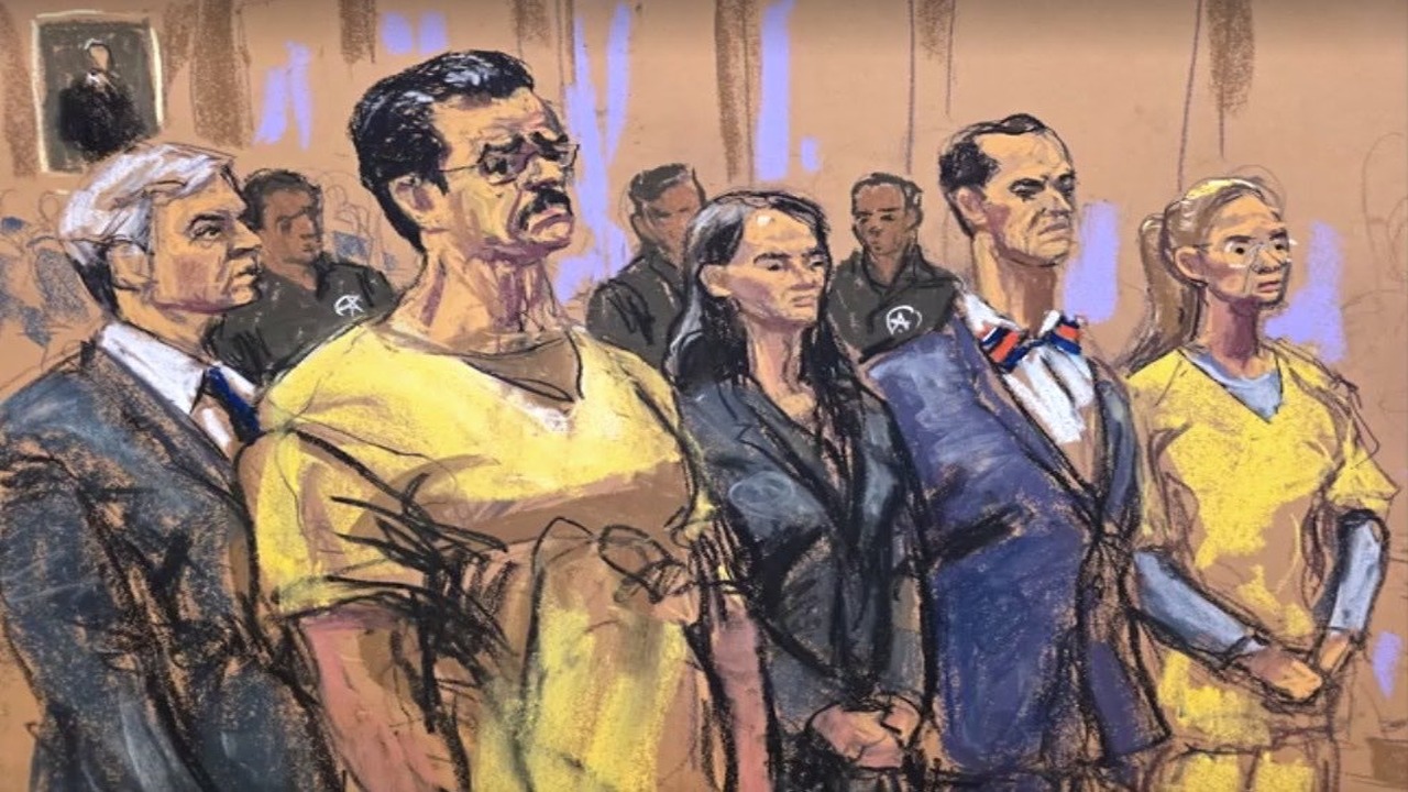 Sketch de la audiencia judicial en el Tribunal del Distrito Sur de Nueva York en el caso contra Nicolás Maduro y Cilia Flores