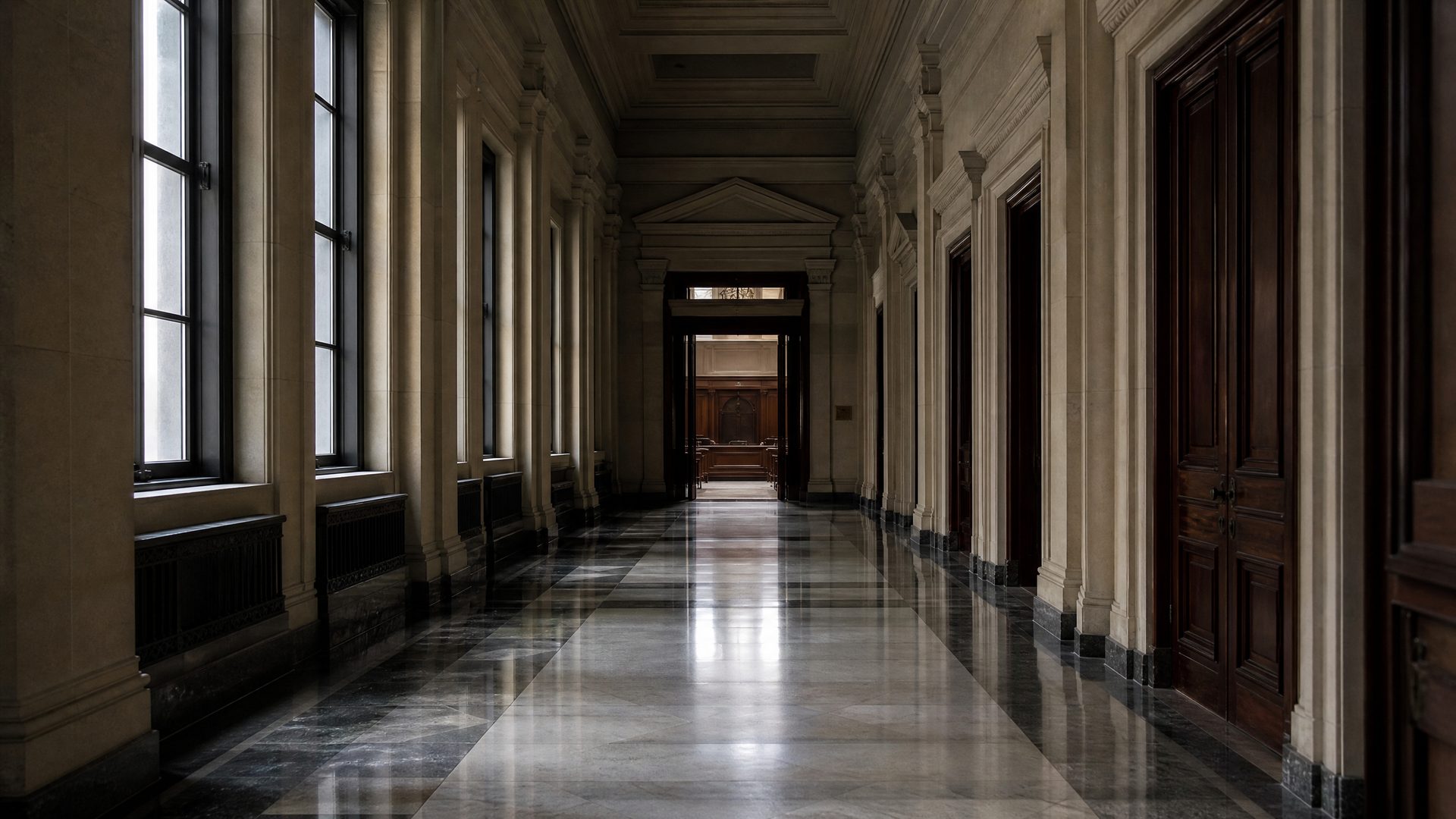 de una sede judicial o de una sala de tribunales vacía.