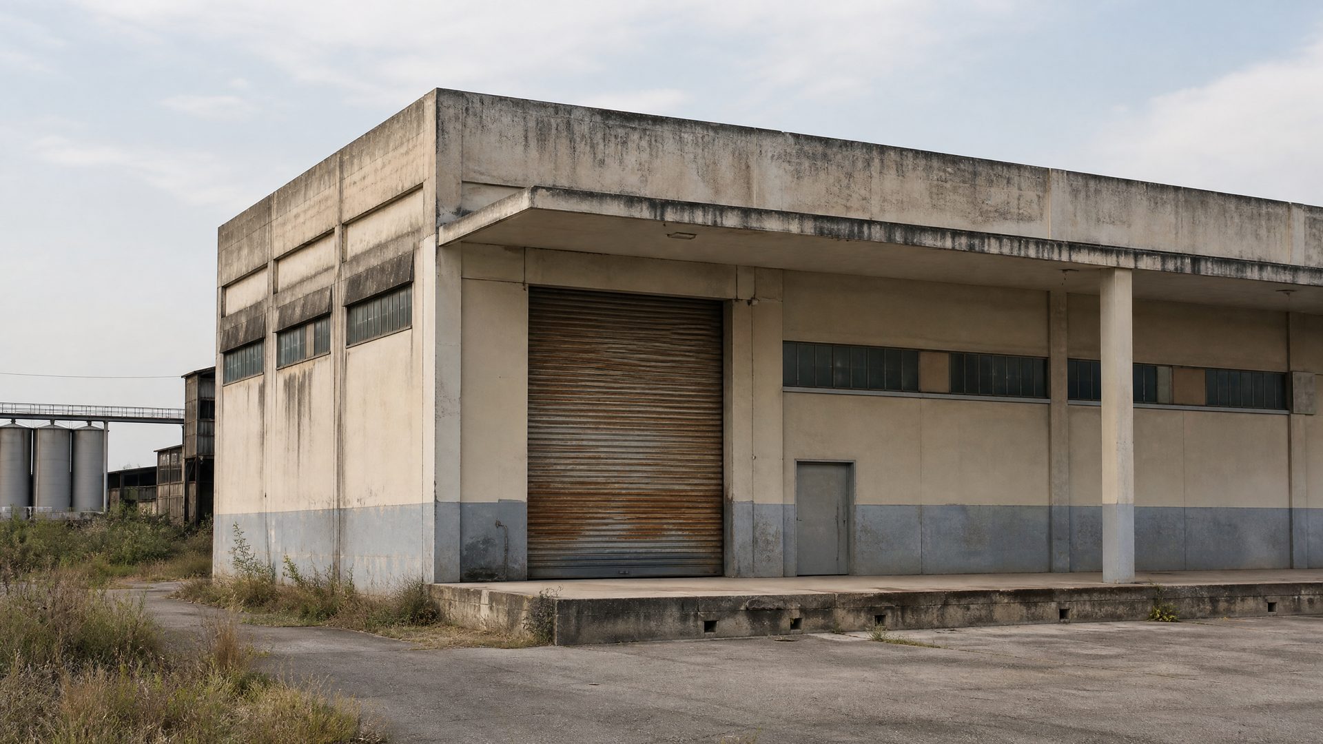 de un galpón industrial cerrado, una fábrica detenida o un local comercial vacío.