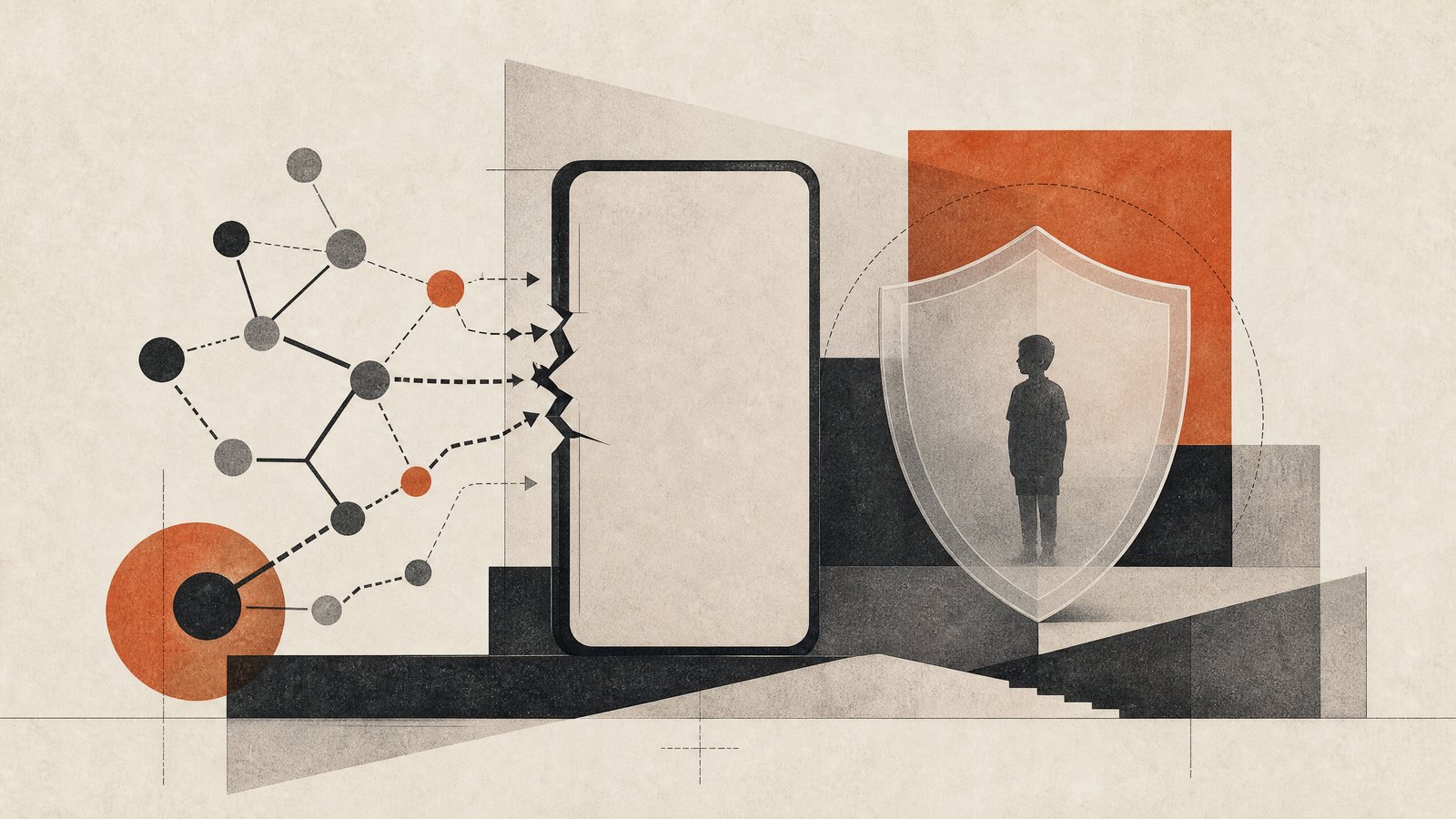 Ilustración conceptual sobre recomendaciones digitales y protección de menores.