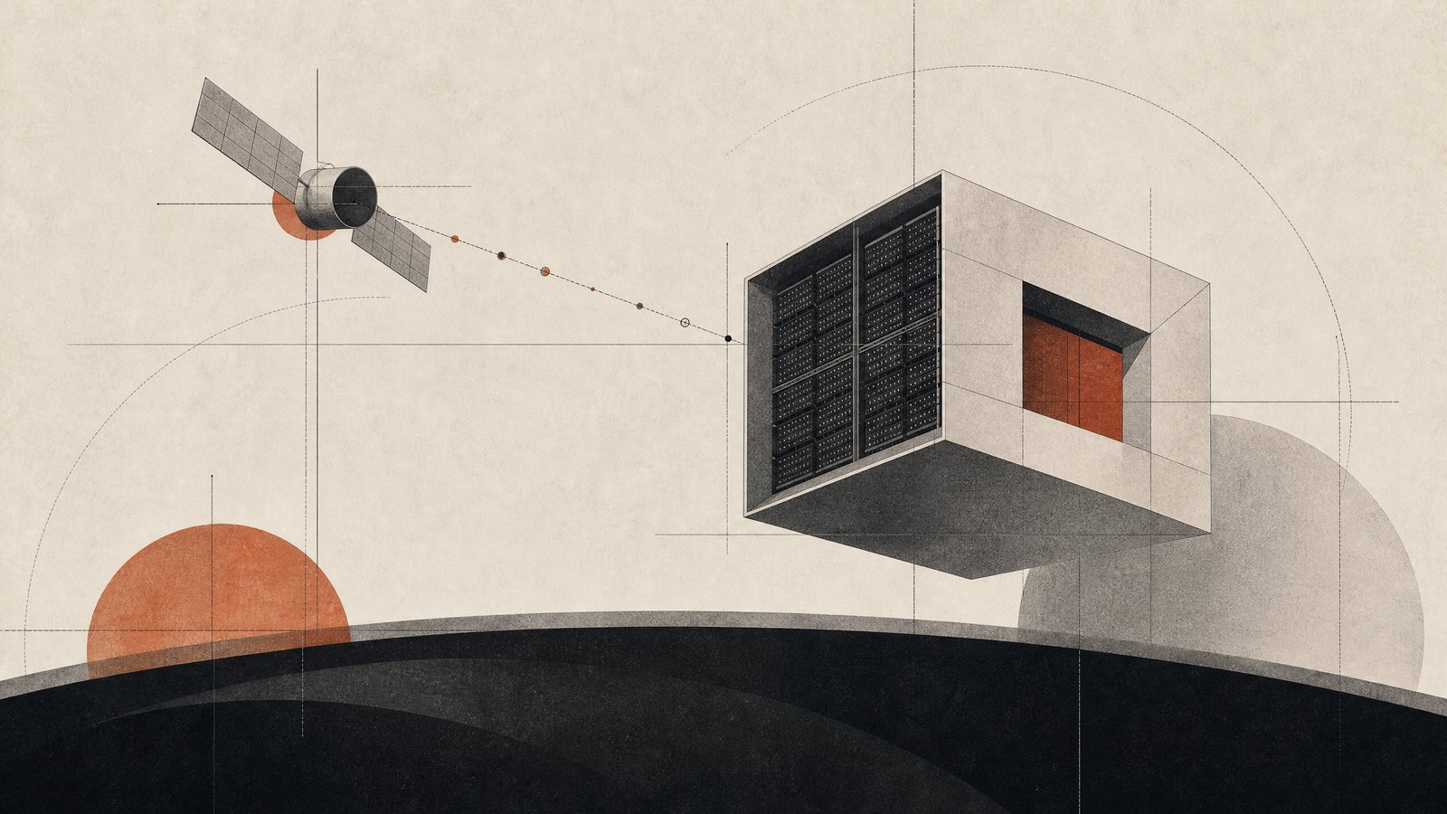 Ilustración conceptual sobre un centro de datos orbital.