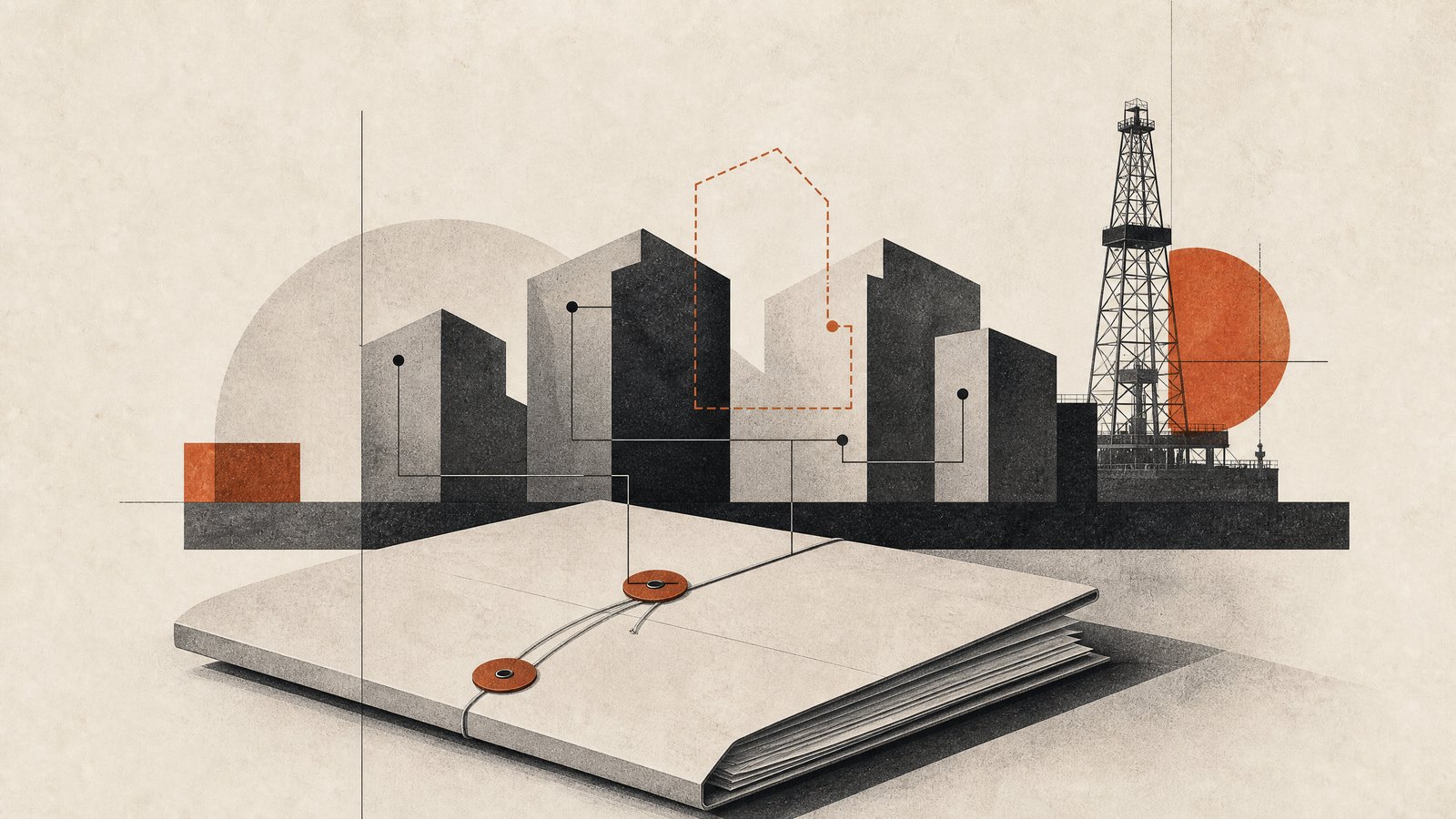 Ilustración conceptual sobre contratistas y una licitación petrolera.