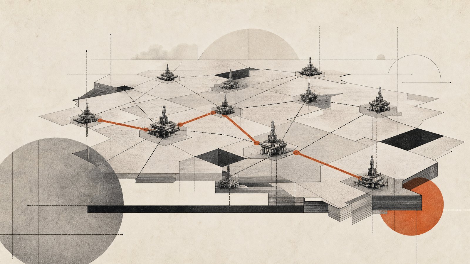 Ilustración conceptual sobre áreas productivas y acuerdos de hidrocarburos.