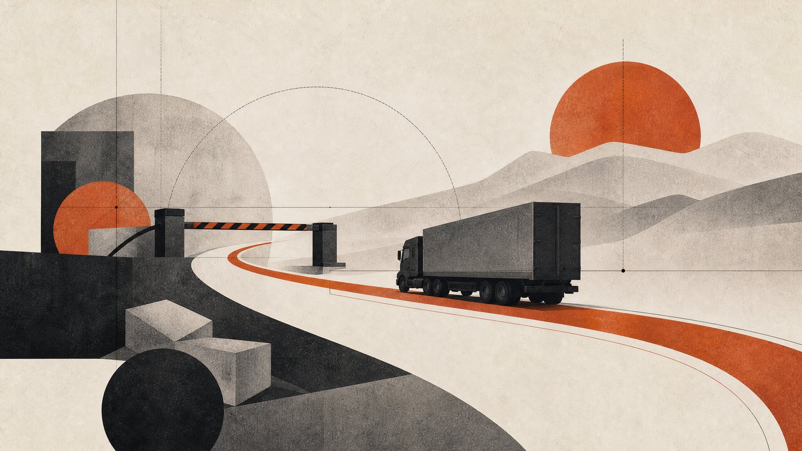 Ilustración conceptual sobre transporte de carga y una ruta sin alcabalas.