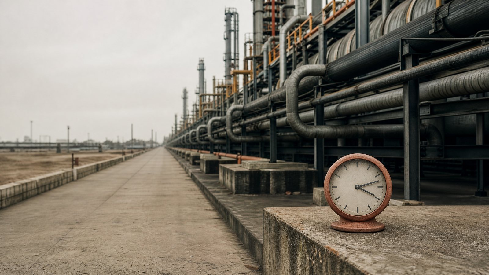 Infraestructura petrolera y reloj analógico como recurso editorial para explicar los distintos plazos del acuerdo.