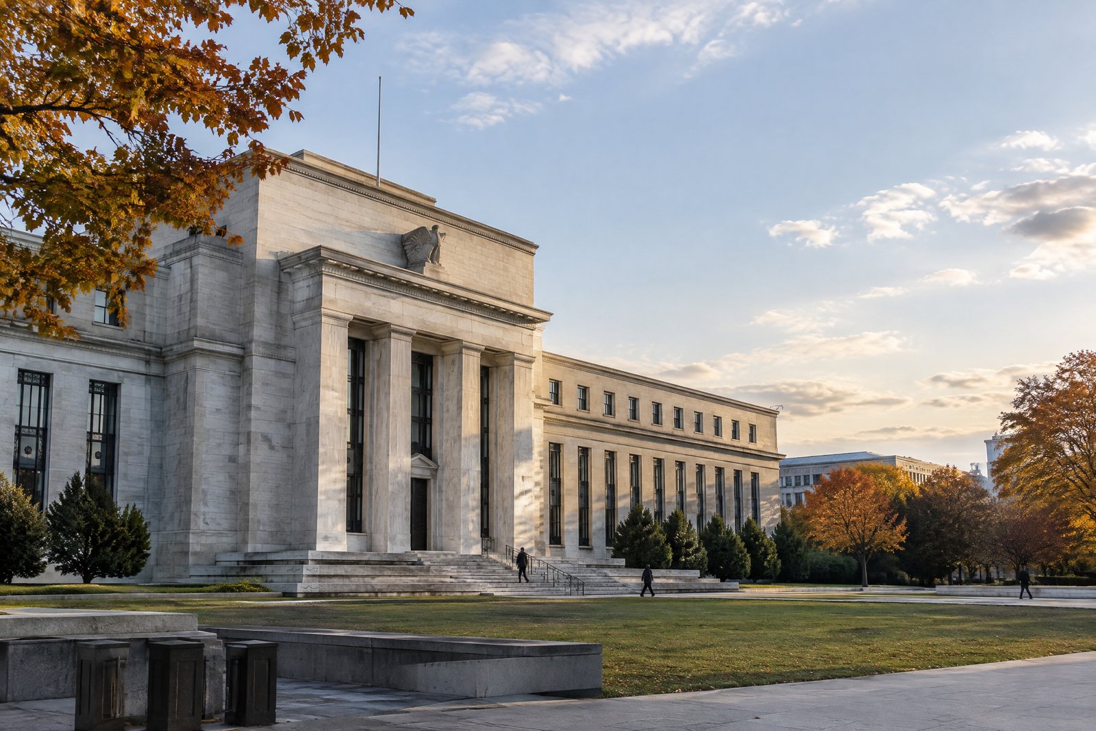 Edificio institucional en Washington como recurso editorial para una nota sobre la Reserva Federal.