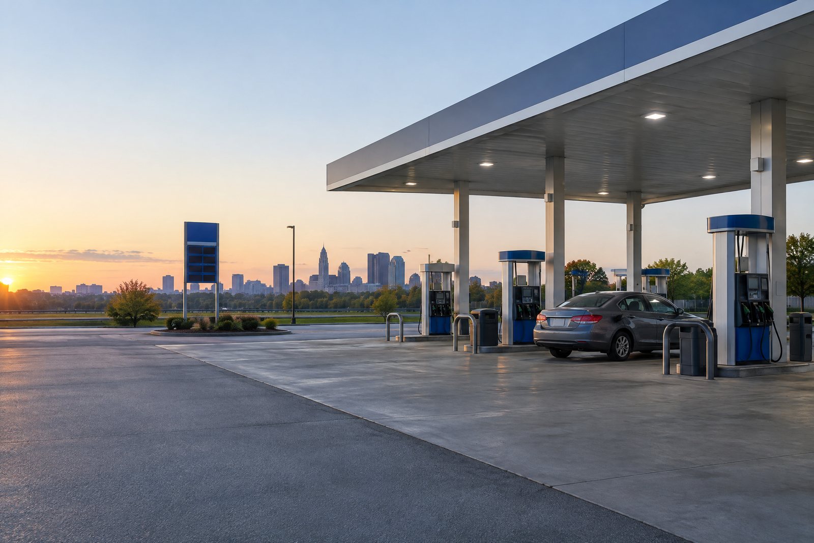 Estación de servicio sin marcas en Columbus como recurso editorial sobre precios de gasolina.