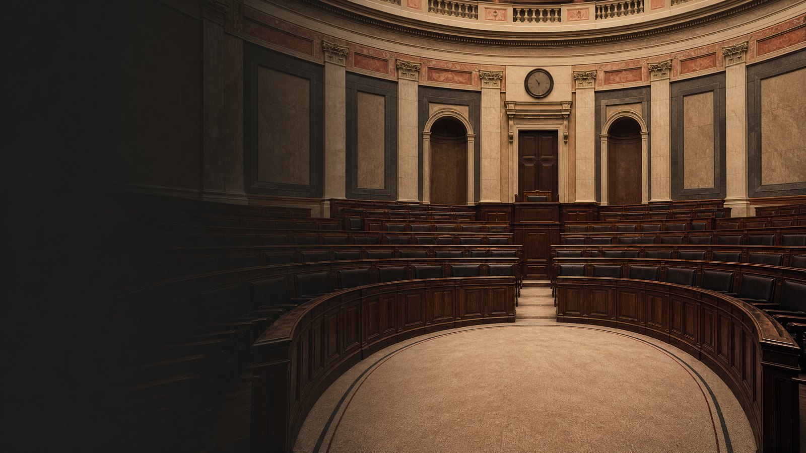 Sala de sesiones vacía como recurso editorial para el Inciso sobre deliberación parlamentaria.