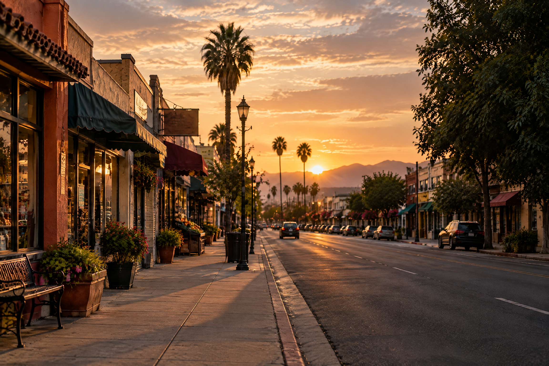 A Hispanic neighborhood street in the United States, viewed at a respectful distance.