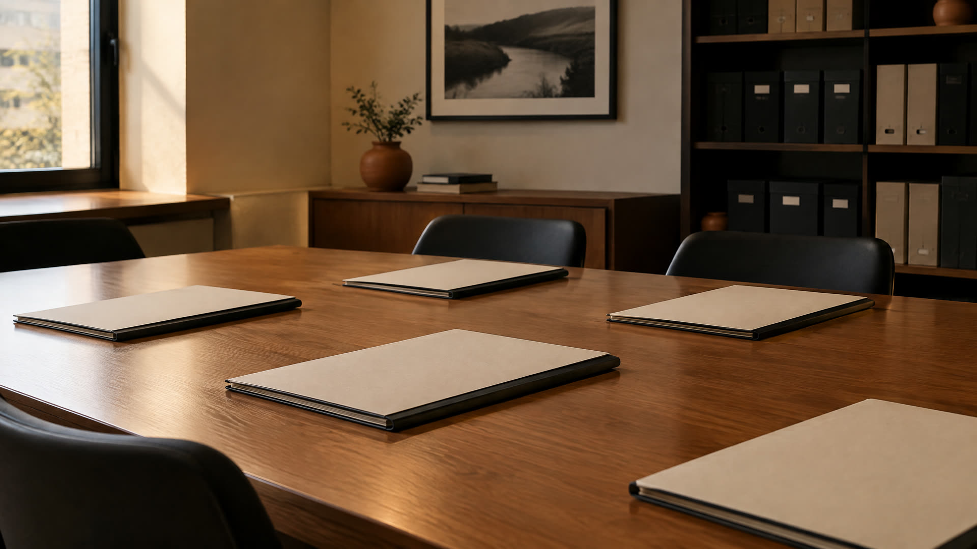 Foto editorial sobria de una sala de reuniones o de un archivo. Nunca personas detenidas ni familiares identificables.