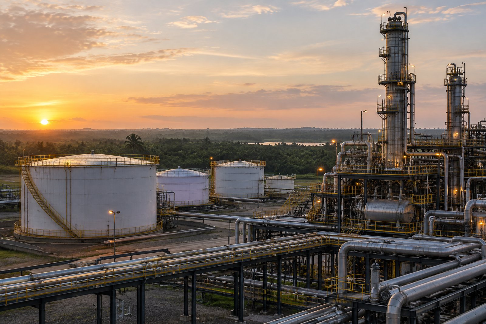 Instalación petrolera como recurso editorial para una nota sobre flujos de caja e inversión.