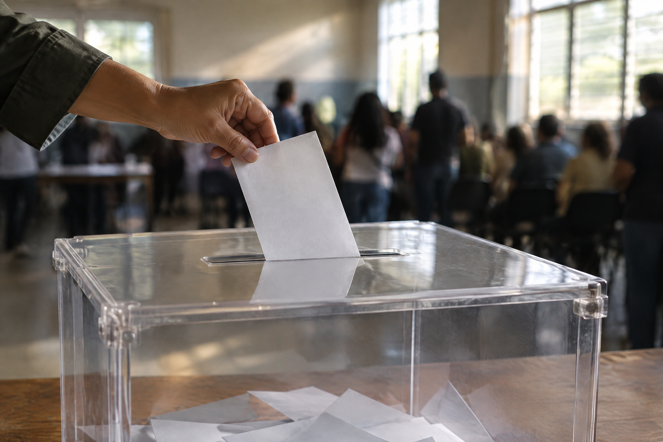 Imagen conceptual de una papeleta sin marcas en una urna, para una nota sobre candidatura e inhabilitación.