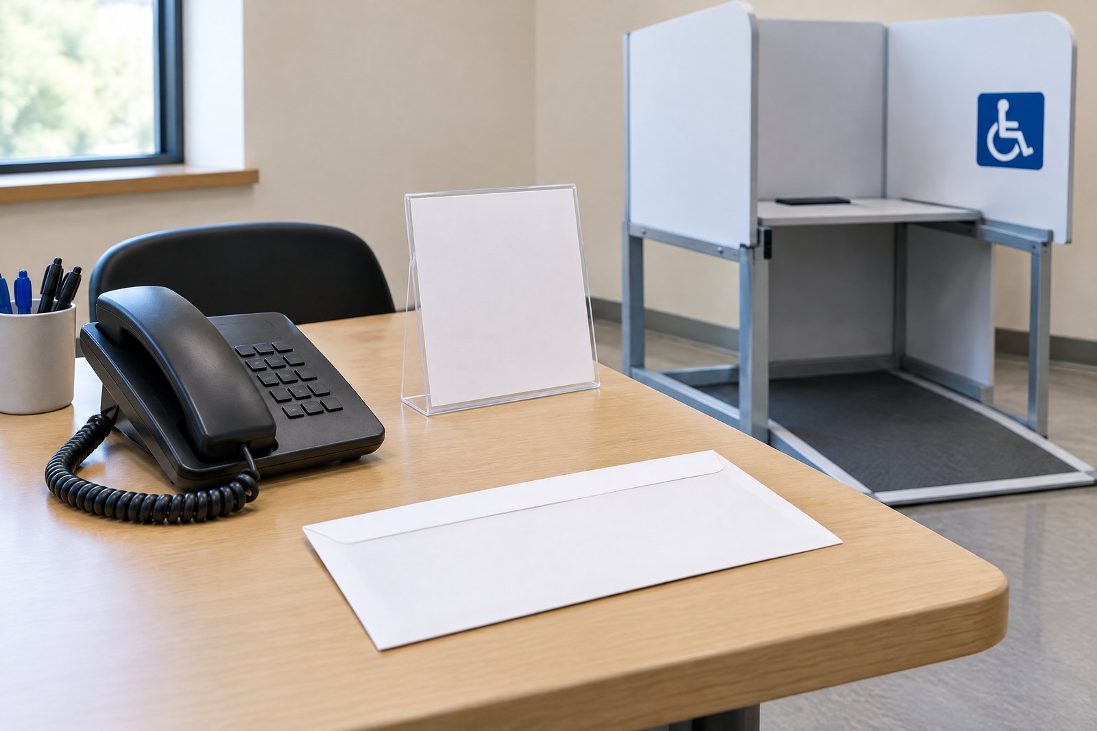 Imagen conceptual de una mesa de ayuda y una boleta para votar.