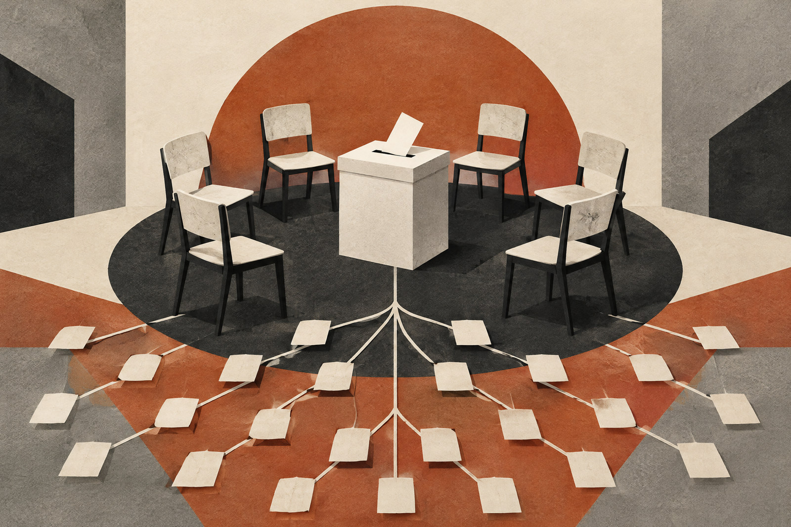 Ilustración conceptual sobre organización ciudadana y registro electoral.