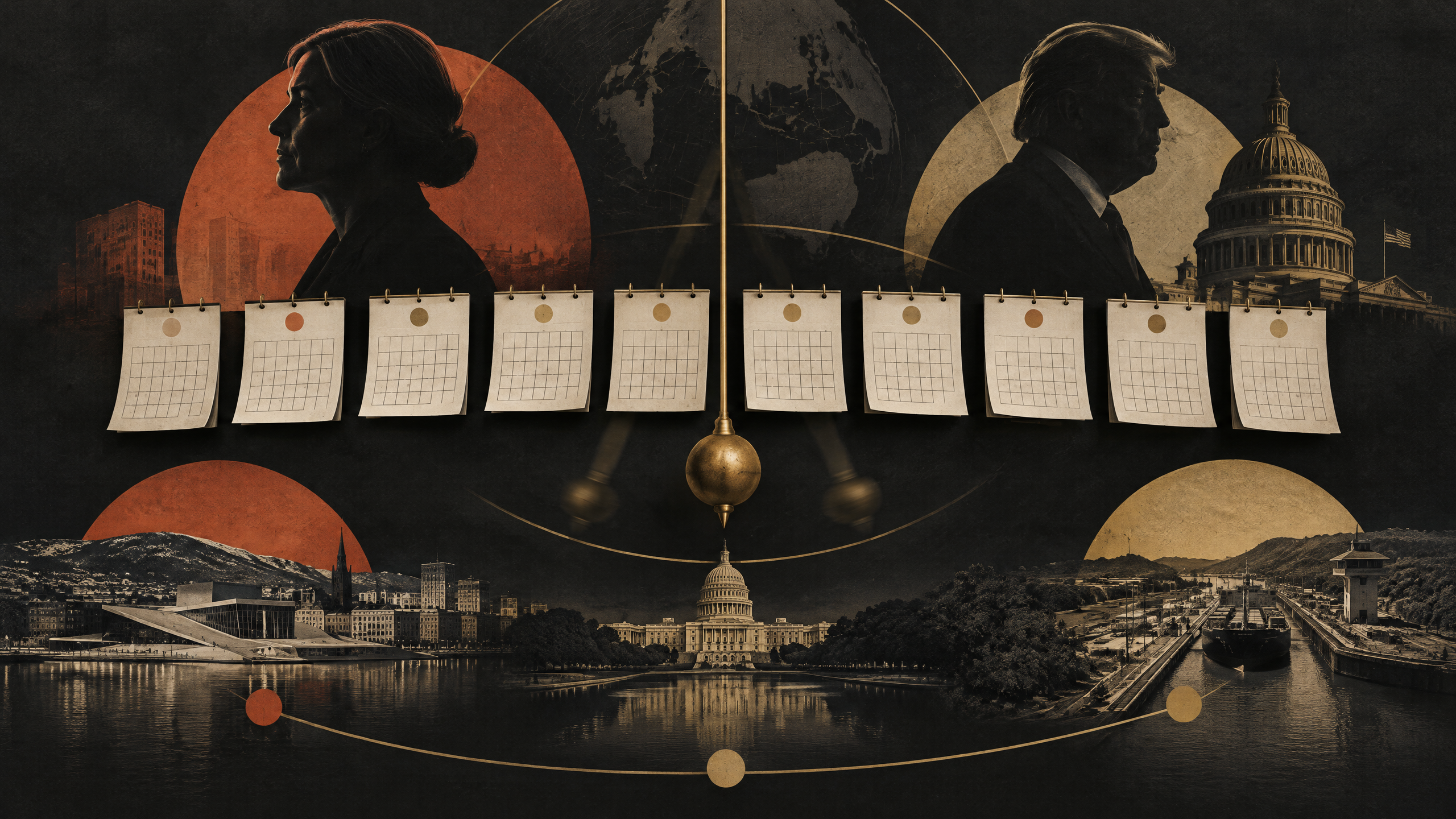 Ilustración conceptual sobre De Oslo a Panamá, diez meses de Machado frente a Trump